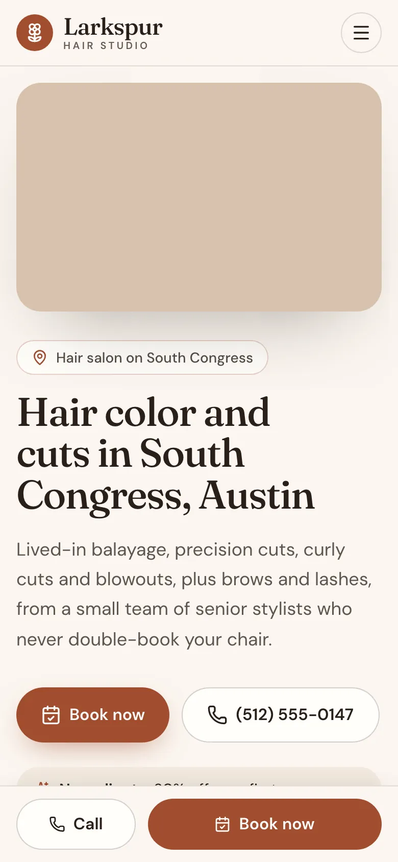 Hair studio template, home page