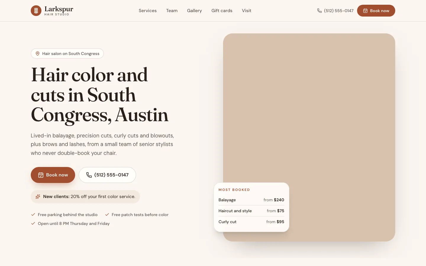 A salon website made with Yantra Beauty